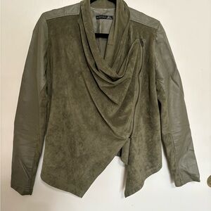Black Tape Olive Leather Drape Jacket